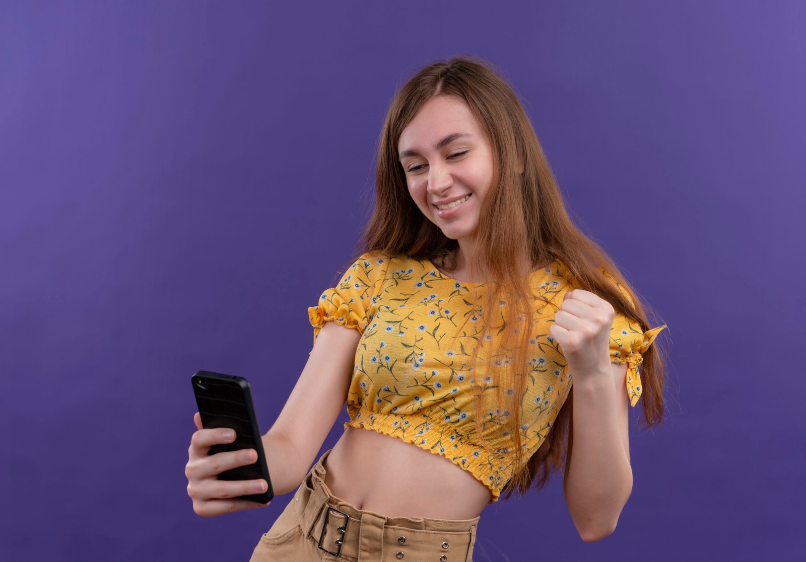 happy girl using upswap hacks on the phone