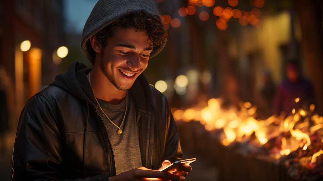 A teenager using a phone with the Upswap app open on the screen.