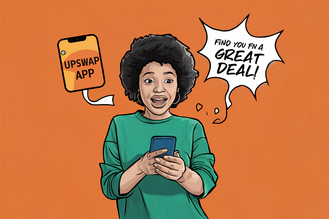 Upswap deals on her upswap mobile app, excited girl