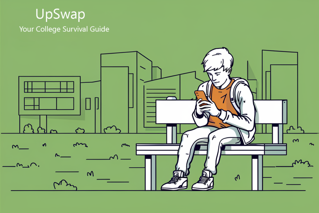 Your college survival guide. A college student using UpSwap app on their phone.