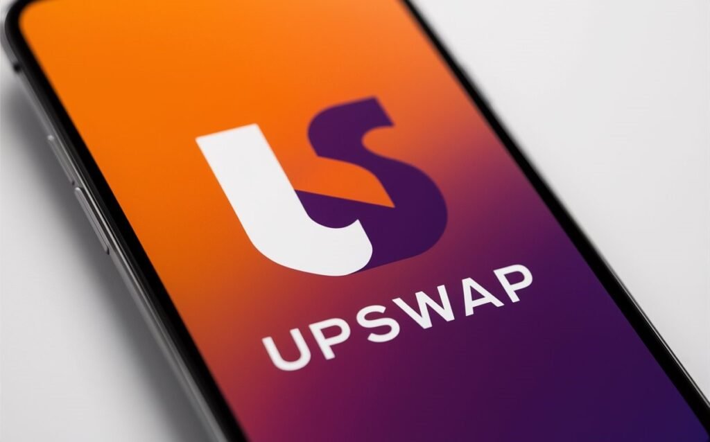 UpSwap helps youth, app logo on a smartphone screen. 