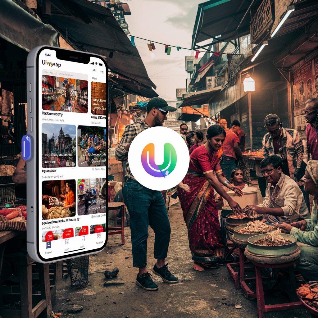 
User exploring local markets and participating in community activities using the UpSwap app in India