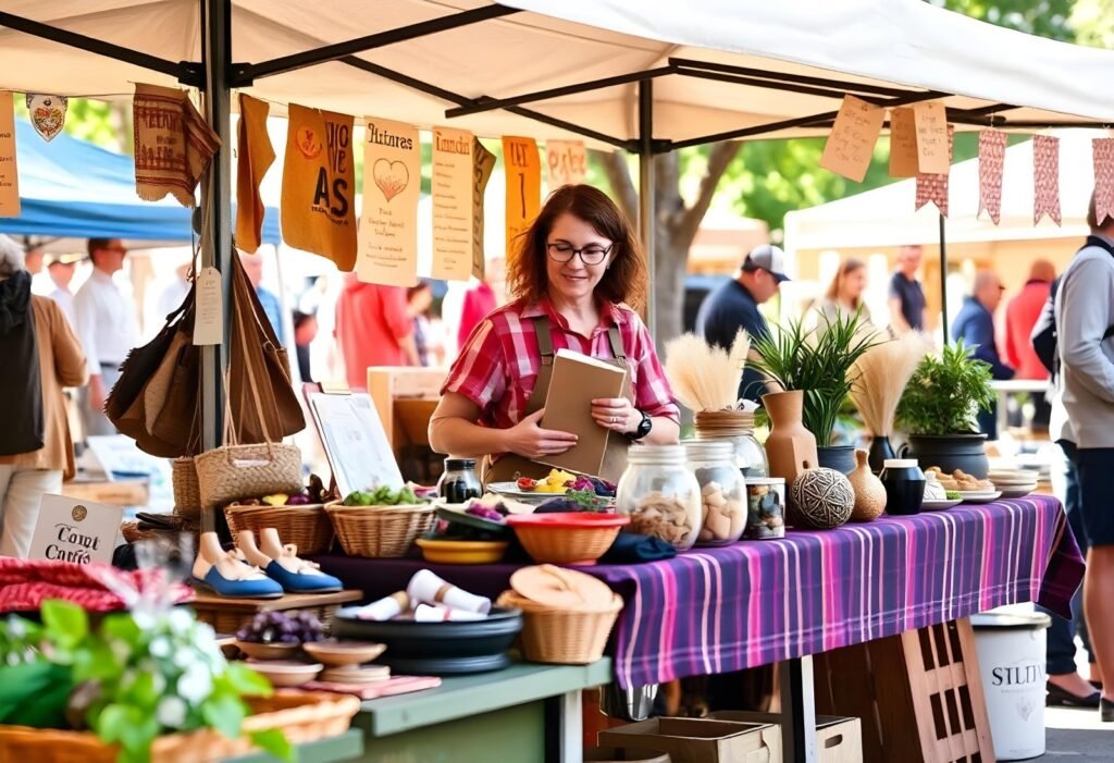 Local Vendor Showcasing Handcrafted Goods at a Community Market.